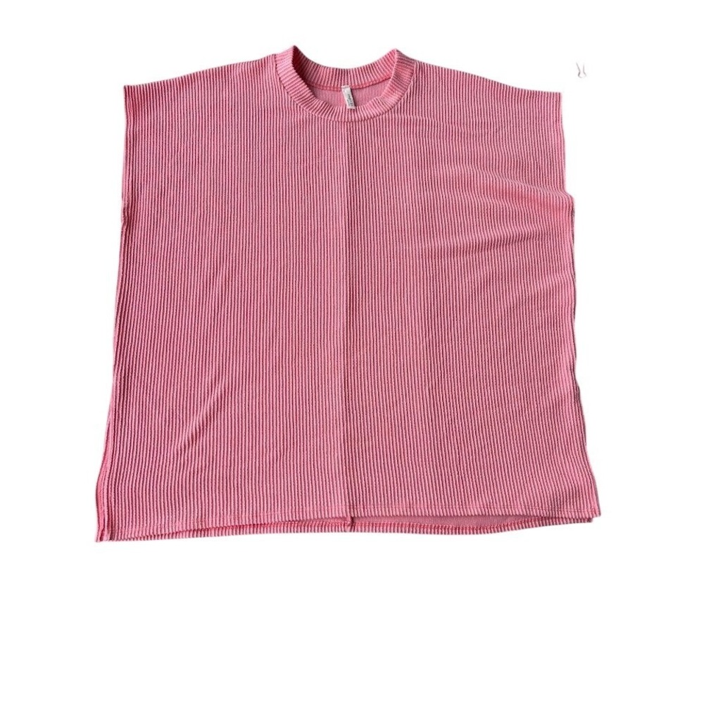 Magic Fit Pink Ribbed Knit Poncho Top Oversized Crew Neck RI-08 Made in USA L/XL